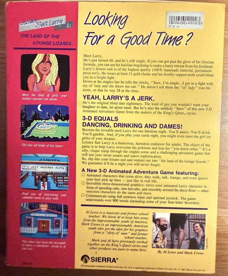 Leisure Suit Larry in the Land of the Lounge Lizards Boox Back