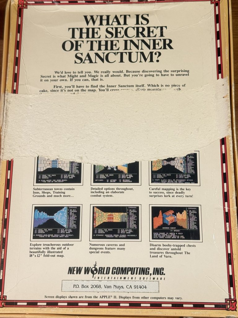 Might and Magic Secret of the Inner Sanctum Box Back